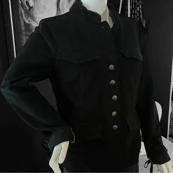 Free People Black Faux Suede Button Down Jacket Military Style - Picture 2 of 5